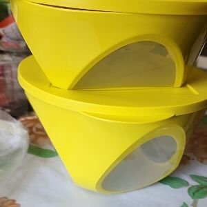 Bright Yellow Plastic Storage Bowls with Clear Window Lids